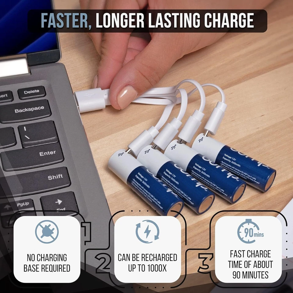 Bump 4 pack USB AA Lithium ion Rechargeable Batteries 1.5V 2600mWh w/USB-C Cable - Image 4 of 4