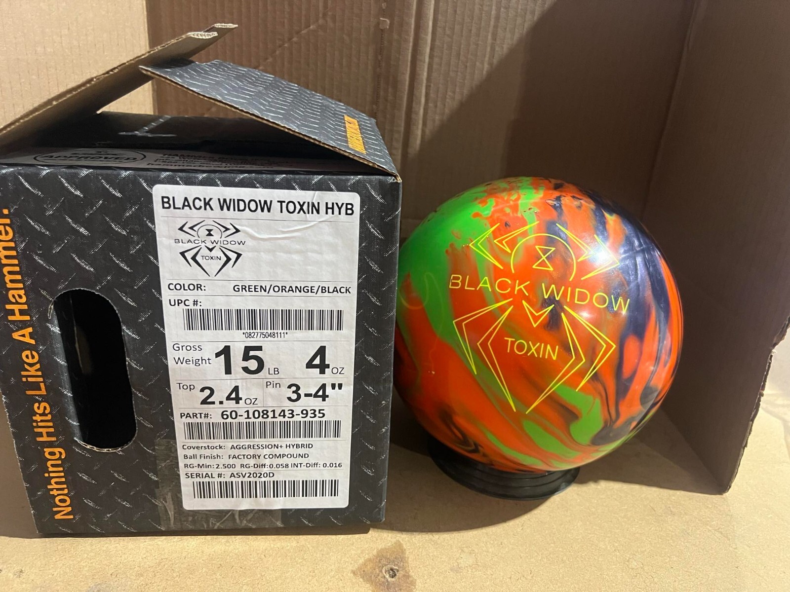 NEW 15LB HAMMER BLACK WIDOW TOXIN HYBRID OVERSEAS Bowling Ball 020D eBay