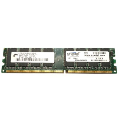 RAM Micron Crucial Technology 512MB DDR 400MHz PC3200 184Pin CL3 Computer Memory