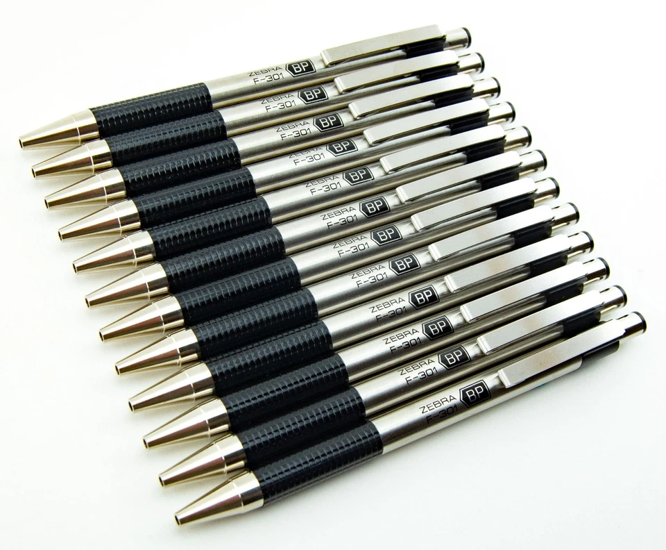 Lote de 12 bolígrafos Zebra F301 punta fina tinta negra acero inoxidable Foto 2 de 3