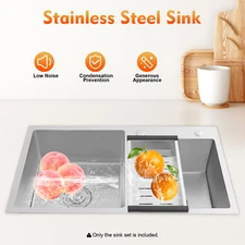 Double Bowl Composite Drop-in Kitchen Sink 2 Bowl Set Stainless Steel