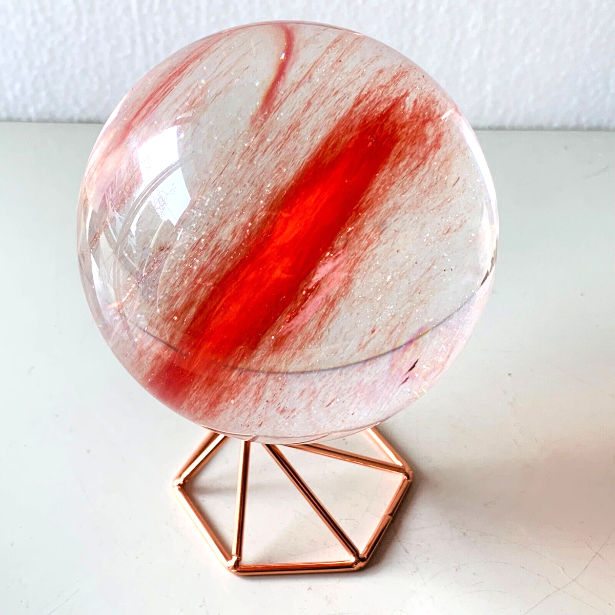 Red Smelting Stone Quartz Sphere Crystal Energy Ball Reiki