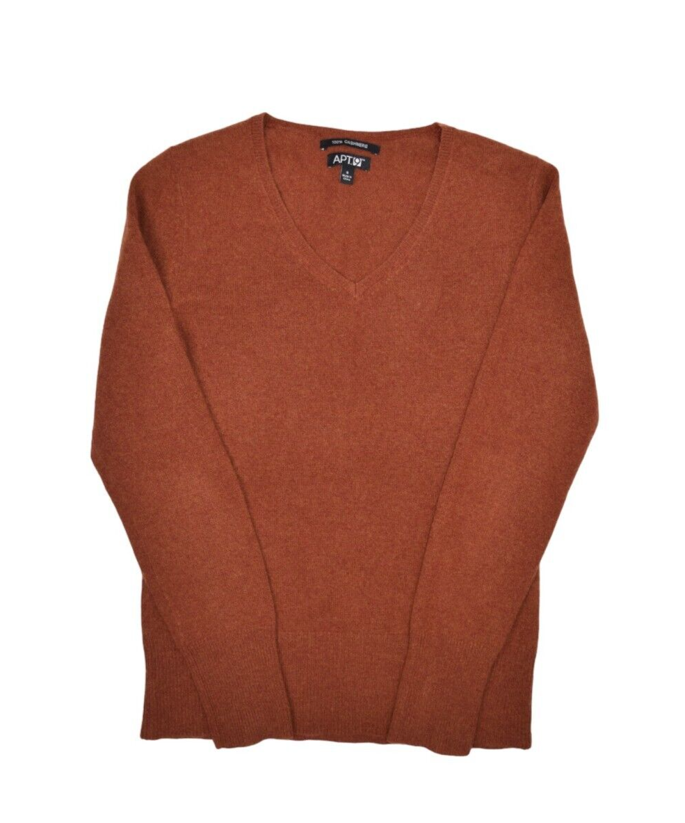 Apt Sweater Womens S 100% Cashmere Brown V Neck Pullover Jumper  Lightweight