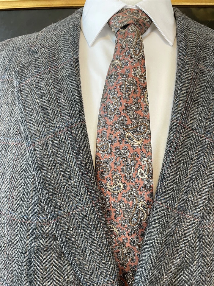 Abrigo Deportivo De Colección Barrister 44L HECHO EN EE. UU. Lana Tweed Gris Espiga Cuadros 2Btn Foto 2 de 4