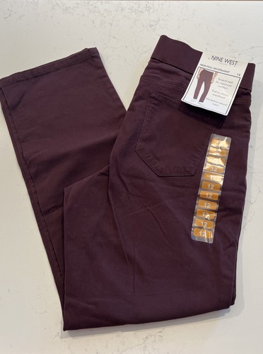 Nine West Women's Heidi Pull On Elastic Waist Stretch Twill Straight Leg Pant 12