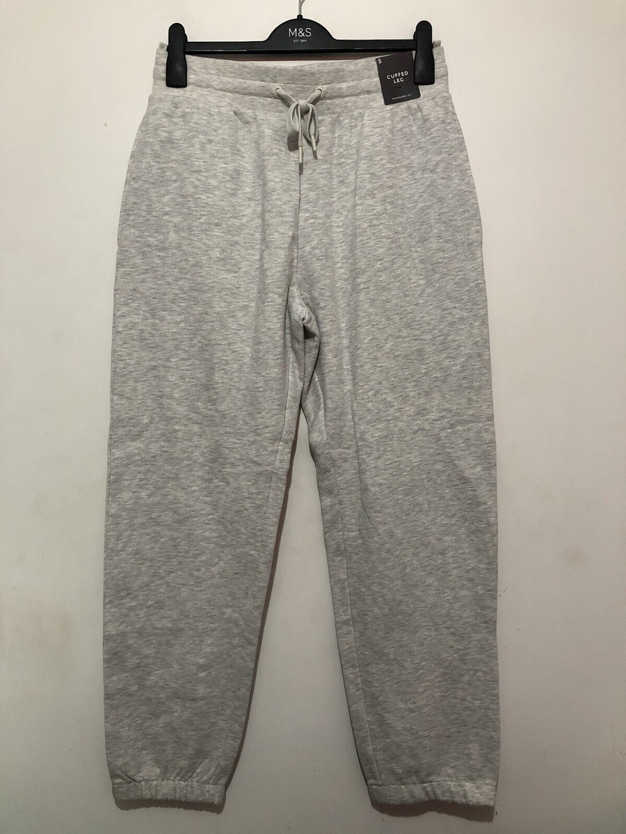 M&S Fleece Lined Oversized Fit Cuffed Joggers Sweatpants Loungewear Small  Grey