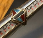 Native American 925 Silver Turquoise Onyx & Coral Band Ring  Size 9 **READ**