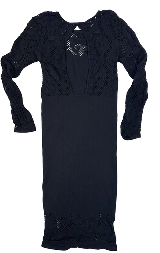 Intimately Free People Bodycon Shirt Dress Crochet Knit Black Midi Size XS/S - Picture 6 of 10