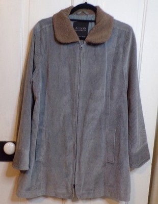 Tally Ho Jacket Women s Size M Gray Corduroy Full Zip Faux Fur Trim Outerwear