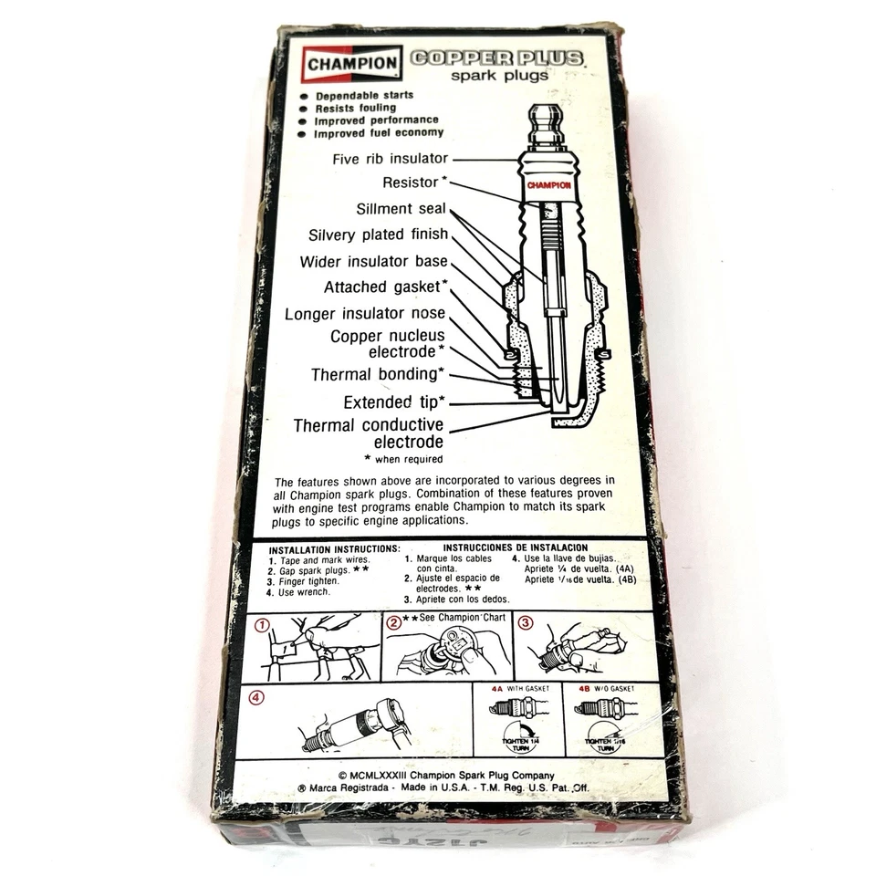 Vintage Champion Spark Plugs J12YC Full Box Of 8 NOS MADE IN USA Spark Plugs - Image 3 of 4