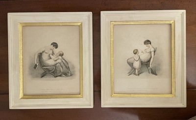 2 x Adam Buck Original Stiche 1809, Gessorahmen, Mutter & Kind, RAR