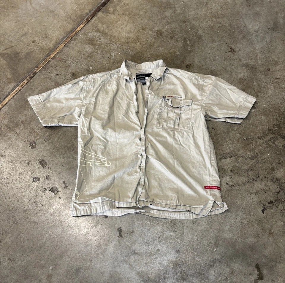 De colección Años 90 Nike Edición Limitada Fuerza Aérea Camisa Abotonada Avión Zapatos Talla L Foto 2 de 4