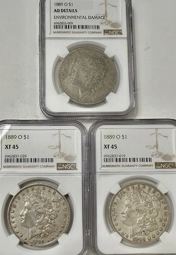 Lot of 3 1889-O Morgan Silver Dollars NGC AU Details & XF45