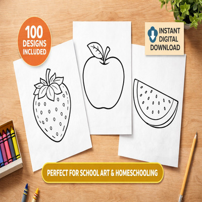 Obst Ausmalbilder für Kinder, 100 einzigartige Früchte Ausmalbilder Banane, Mango