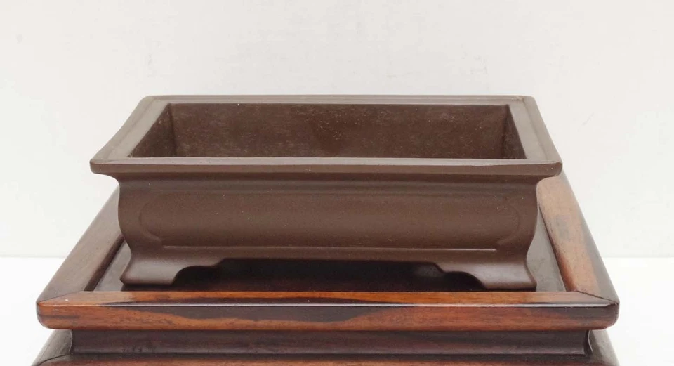 Bonsai Pot Tokoname GAKUJU Dark Brown Unlazed Rectangular Width 21.2 cm (8.3 in. - Image 2 of 4