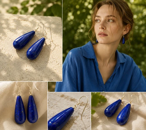 Gemstone Lapis Lazuli Drop Earrings Sterling Silver Natural Stone