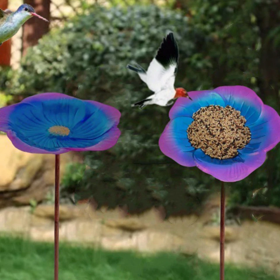 Flower Shape Wild Bird Feeder Stake Birdseed Holder, Bird Bath Garden Stake  - Image 2 of 4