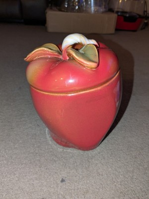 Heavy Ceramic Tilted Apple Canister with Lid 1990's 8'' Tall Nice Condition