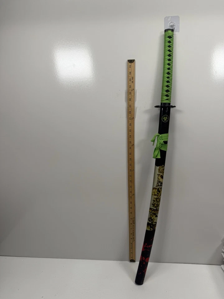 "Rara espada Katana Zombie Samurai 41"" - mango verde - hoja salpicadura de sangre" Foto 2 de 4