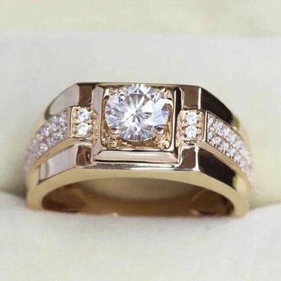3.00 Ct Round Cut Simulated Diamond Men's Ring 14k Yellow Gold Plated