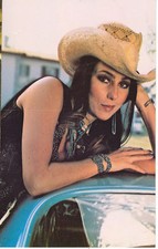 CHER WITH COWBOY HAT-  CELEBRITY ON POSTCARD(CL10*)