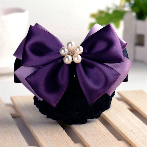 Women Satin Bow Barrette Double Bowknot Hair Net Hair Bun Barrette Hair Clip▱ - Picture 103 of 109