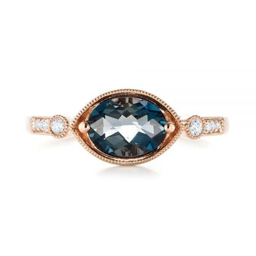 Anillo de piedras preciosas de topacio azul para mujer corte ovalado joyas de eternidad para uso de compromiso - Imagen 4 de 6