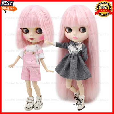 12'' Factory Blythe Doll BJD Short Pink Bob Hair White Matte Face Joint Body 1/6