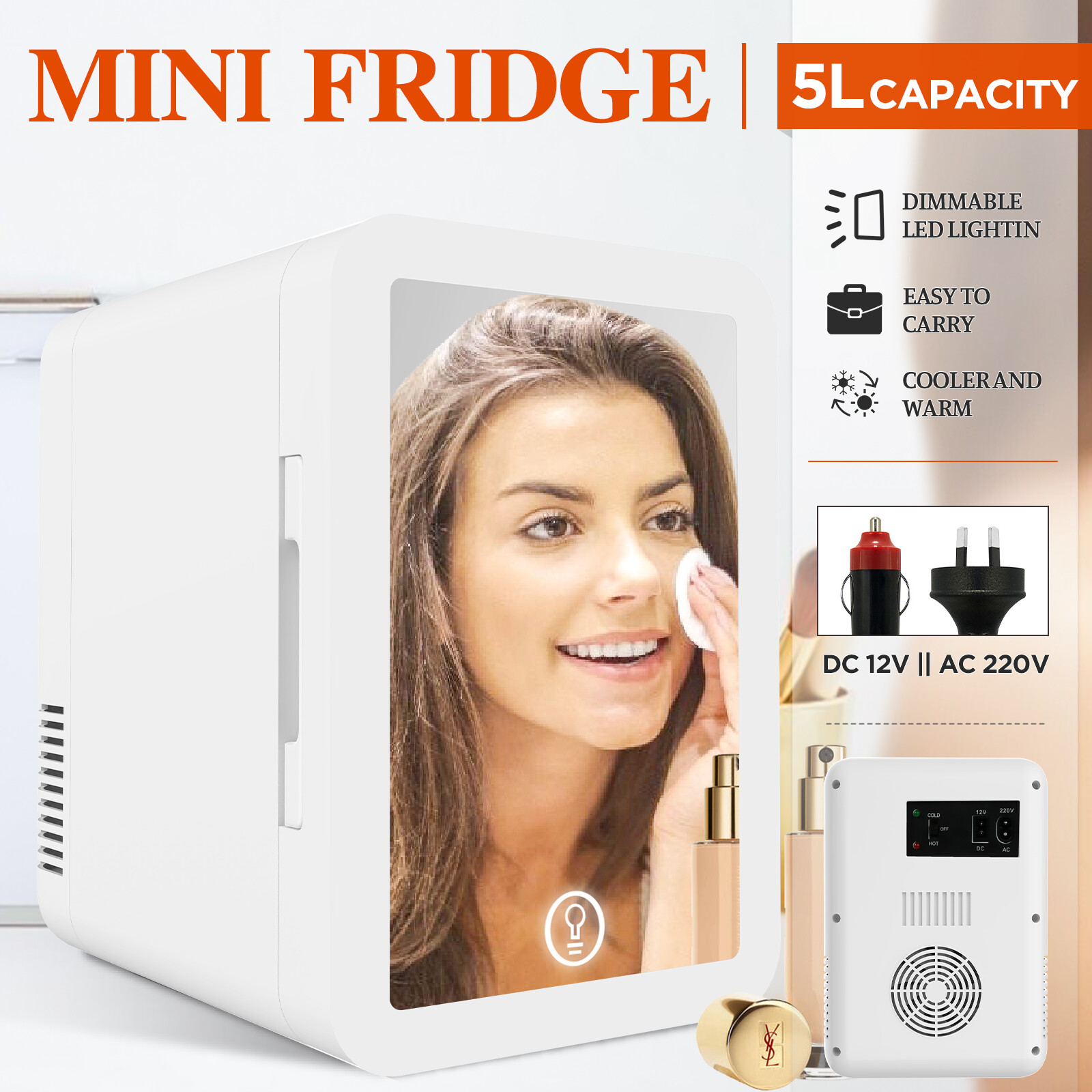 Mini Beauty Fridge Portable Cosmetics Refrigerator LED Makeup Mirror