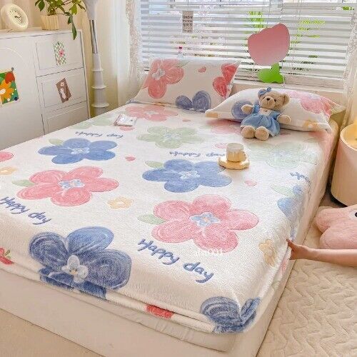 Soft Warm Velvet Plush Fitted Sheet Mattress Cover Fluffy Coral Fleece Bed Linen - Picture 10 of 30