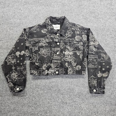 Ashley Vintage Charm Cropped Denim Jacket Womens Large Black
