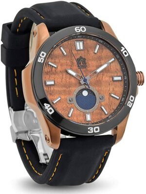 ''The Castaway'' Hawaiian Koa Wood Watch (47 mm Diameter, Copper and Black Silicon