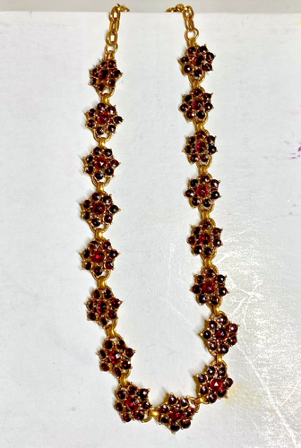 Genuine Natural Victorian Garnet Necklace with Gold Chain 16"