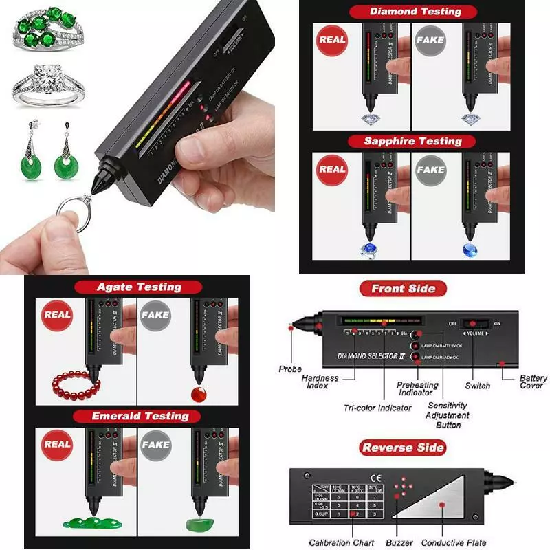 Dupeakya Professional Diamond Tester, Gem Tester Pen Portable Electronic Diamond  Tester Tool for Jewelry Jade Ruby Stone Black