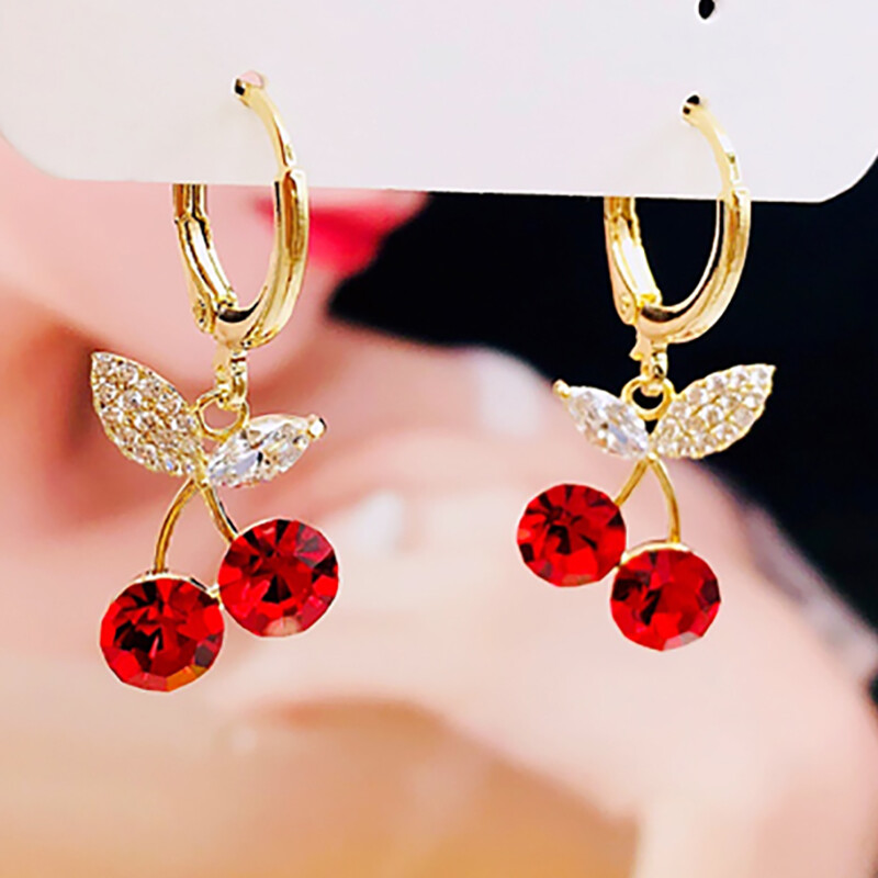 Earings Dangle Drop Crystal Gold Plated Cherry Jewelry Earrings For Womens Girls