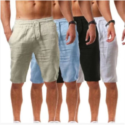 Herren Leinen Shorts Kurze Hose Sommer Jogginghose Strandhose Hosen Polyester