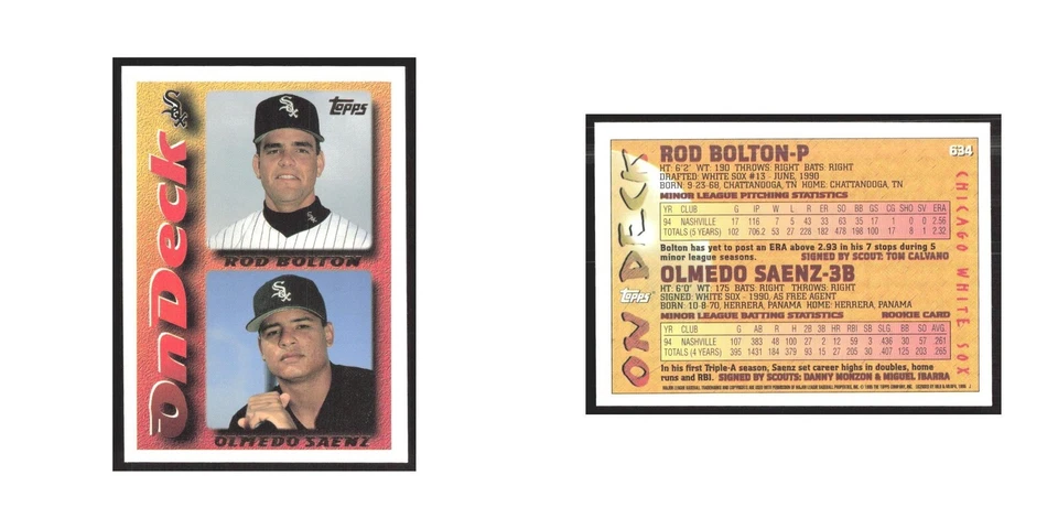 1995 Topps Rod Bolton/Olmedo Saenz White Sox #634 - Image 3 of 3