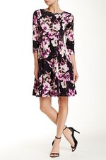 NWT $150 Eliza J Jeweled Neck Print Flared Scuba Dress.SZ: 14