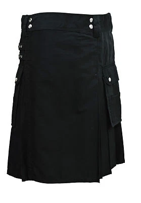 SHYNE KILTS U.K ALTERNATIVE UTILITY KILT BLACK COTTON CANVAS ALL SIZES MODERN KILTS