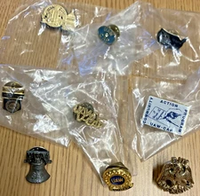 Vintage U.A.W. AUTO WORKERS UNION V-Cap Pin Lot of 9 Pins Community Action Pins