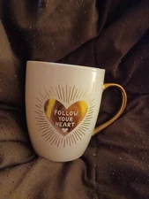 Old East Main Company "Follow Your Heart" Tumbler Mug 17.7 fl oz Gold Handle