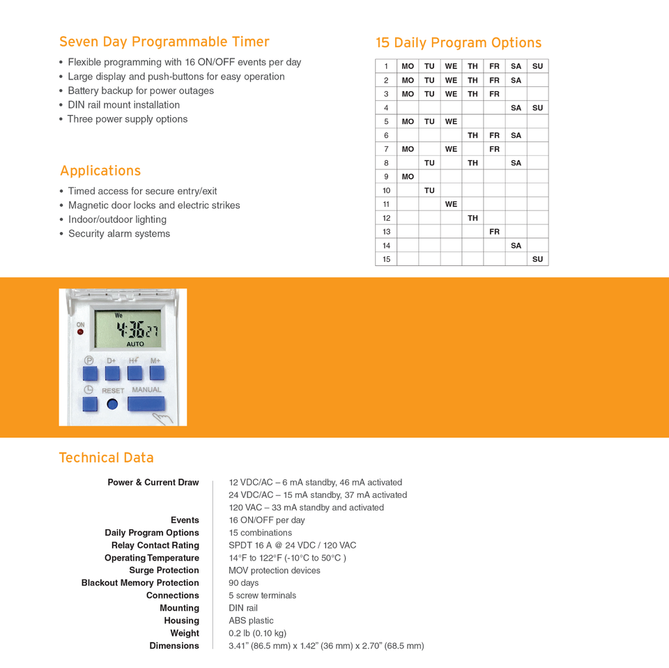 EMX PTM 12 Volts 24 - 7 Day Timer Electronic Programmable Electric Gate ...
