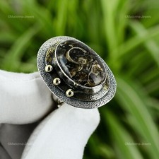 Gift For Her 925 Silver Natural Turritella Agate Statement Adjustable Ring