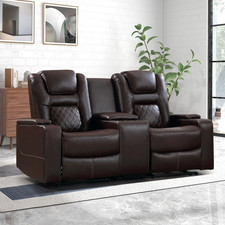 Canmov Power Recliner Chair,  Faux Leather Loveseat with Console and Cup Holders