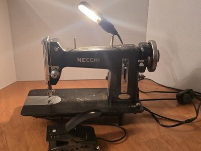 Vintage Necchi BU Sewing Machine Head Italy Heavy Duty Black - Motor Runs AS-IS