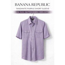 Banana Republic Mens Tanzanite Purple Short Sleeve Button Down Shirt L 16-16.5