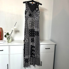 Chaps Black & White Floral Maxi Sleeveless V-Neck Women's Dress Size XS/TP