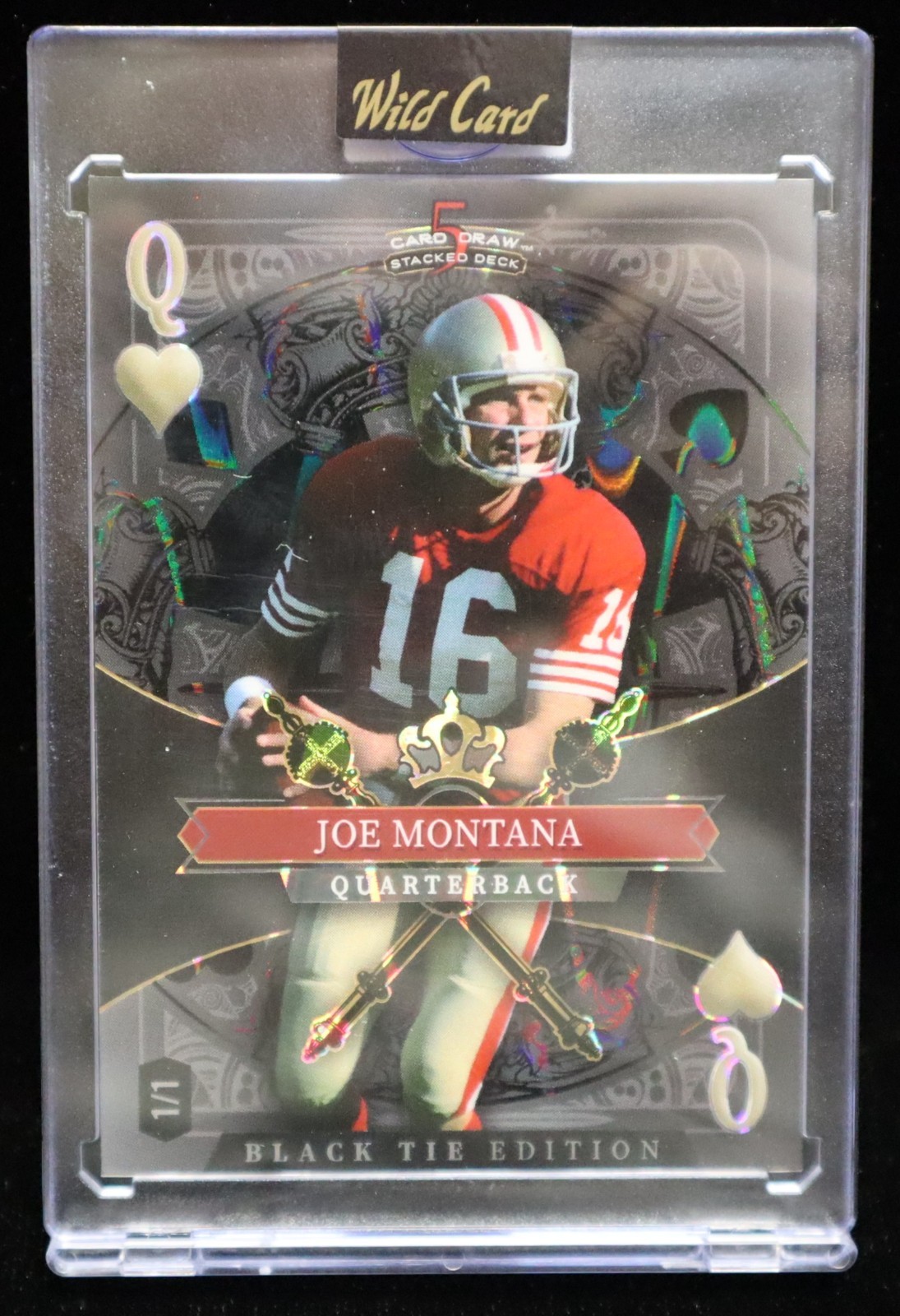 2026 Joe Montana 49ers QUEEN of HEARTS  1/1 Black Tie Edition Wild Card SDPH-JMN