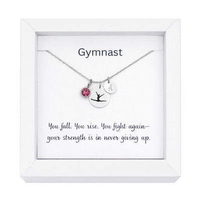 Personalized Gymnastics Necklace Initial Birthstone Custom Gymnast Jewelry Gift