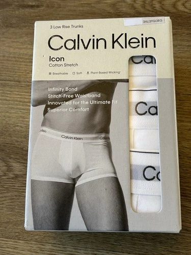Calvin Klein Icon Low Rise Trunks Briefs Underwear Size 3XL 3 Pack WHITE BNIB